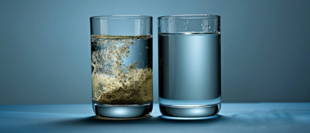 Two Glasses Showing Uranium Contamination in Water Testing