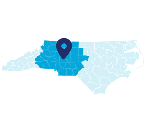 Map Highlighting Counties of North Carolina with a Location Pin
